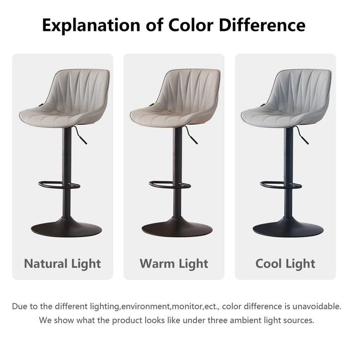 SERENITà Light Grey Modern Height Adjustable Swivel Bar Stools Upholstered Leather Barstool Kitchen Island Chairs with Metal Frame (Set of 2) - Amazingooh Wholesale