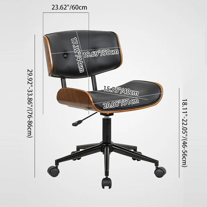 SERENITà Mid - Century Modern Adjustable Office Chair PU Wooden Office Chair (Black/Brown) - Amazingooh Wholesale