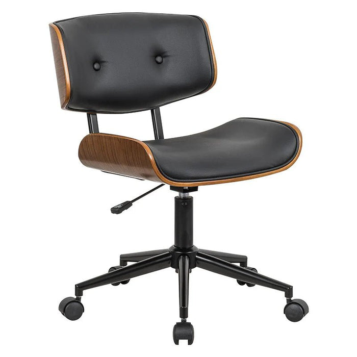 SERENITà Mid - Century Modern Adjustable Office Chair PU Wooden Office Chair (Black/Brown) - Amazingooh Wholesale