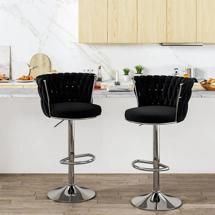 SERENITà Modern Silver Swivel Upholstered Velvet Adjustable Height Counter Stool with Metal Frame Black (Set of 2) - Amazingooh Wholesale