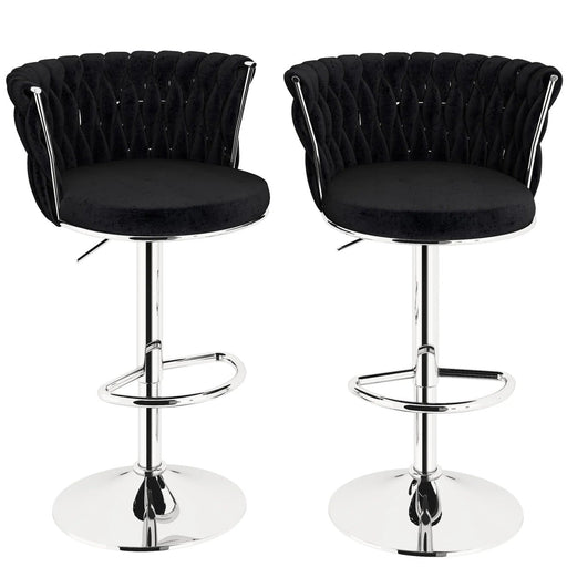 SERENITà Modern Silver Swivel Upholstered Velvet Adjustable Height Counter Stool with Metal Frame Black (Set of 2) - Amazingooh Wholesale