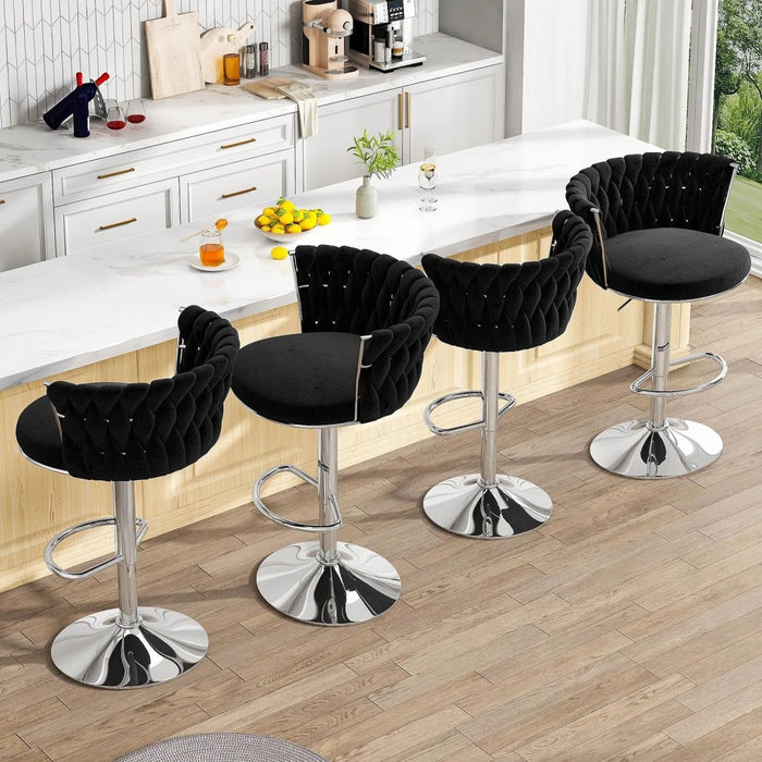 SERENITà Modern Silver Swivel Upholstered Velvet Adjustable Height Counter Stool with Metal Frame Black (Set of 2) - Amazingooh Wholesale