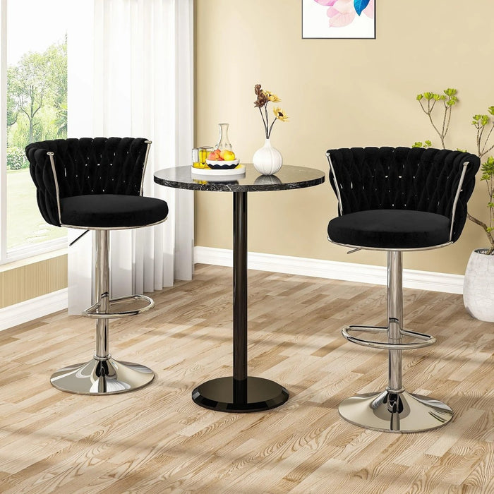 SERENITà Modern Silver Swivel Upholstered Velvet Adjustable Height Counter Stool with Metal Frame Black (Set of 2) - Amazingooh Wholesale