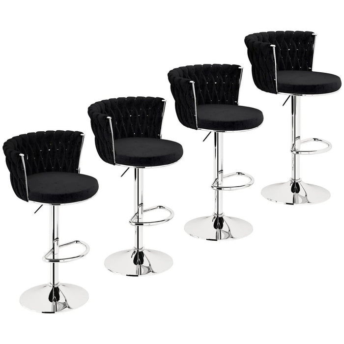 SERENITà Modern Silver Swivel Upholstered Velvet Adjustable Height Counter Stool with Metal Frame Black (Set of 2) - Amazingooh Wholesale