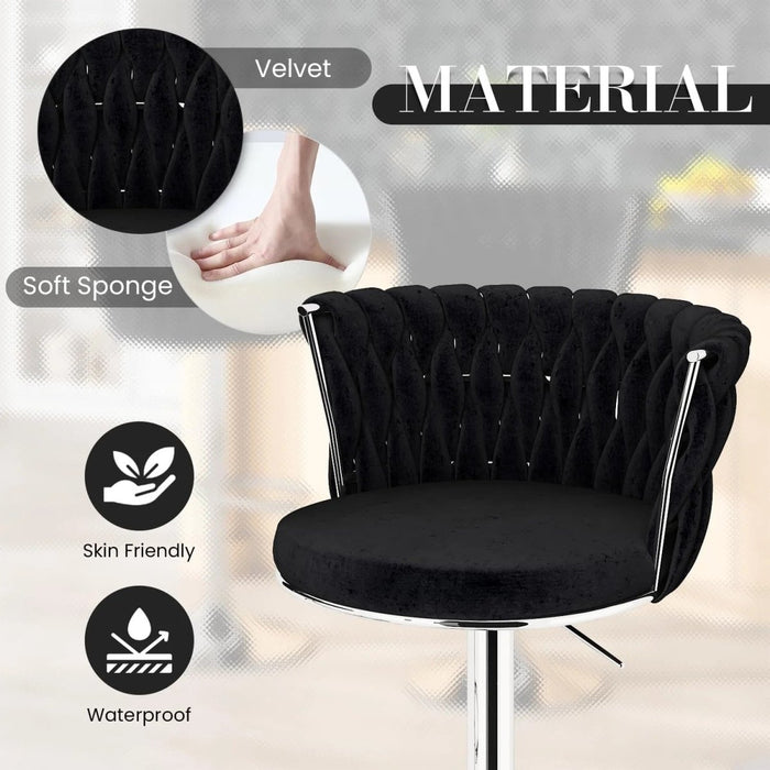 SERENITà Modern Silver Swivel Upholstered Velvet Adjustable Height Counter Stool with Metal Frame Black (Set of 2) - Amazingooh Wholesale