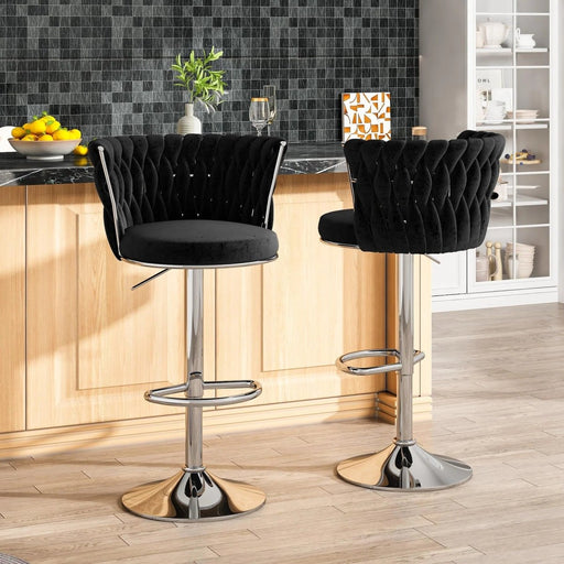 SERENITà Modern Silver Swivel Upholstered Velvet Adjustable Height Counter Stool with Metal Frame Black (Set of 2) - Amazingooh Wholesale