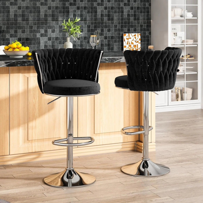 SERENITà Modern Silver Swivel Upholstered Velvet Adjustable Height Counter Stool with Metal Frame Black (Set of 2) - Amazingooh Wholesale
