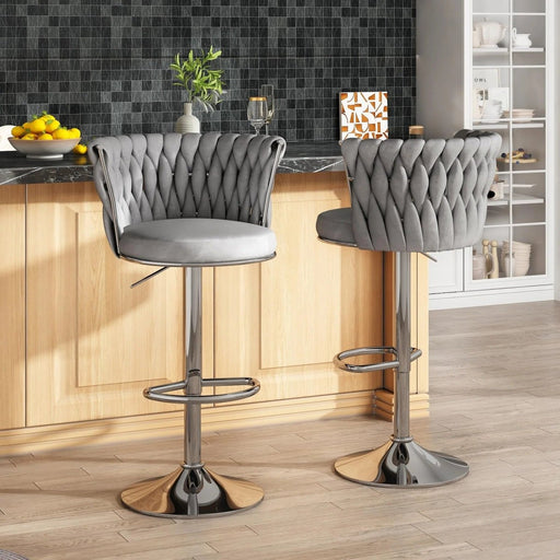 SERENITà Modern Silver Swivel Upholstered Velvet Adjustable Height Counter Stool with Metal Frame Grey (Set of 2) - Amazingooh Wholesale