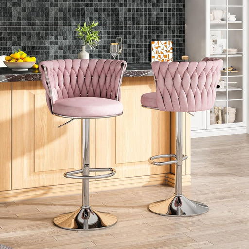 SERENITà Modern Silver Swivel Upholstered Velvet Adjustable Height Counter Stool with Metal Frame Pink (Set of 2) - Amazingooh Wholesale