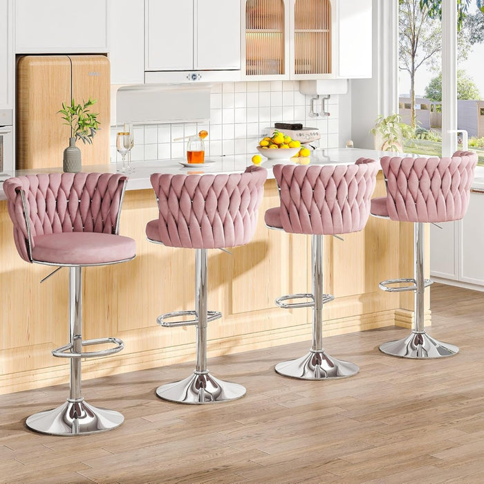SERENITà Modern Silver Swivel Upholstered Velvet Adjustable Height Counter Stool with Metal Frame Pink (Set of 2) - Amazingooh Wholesale