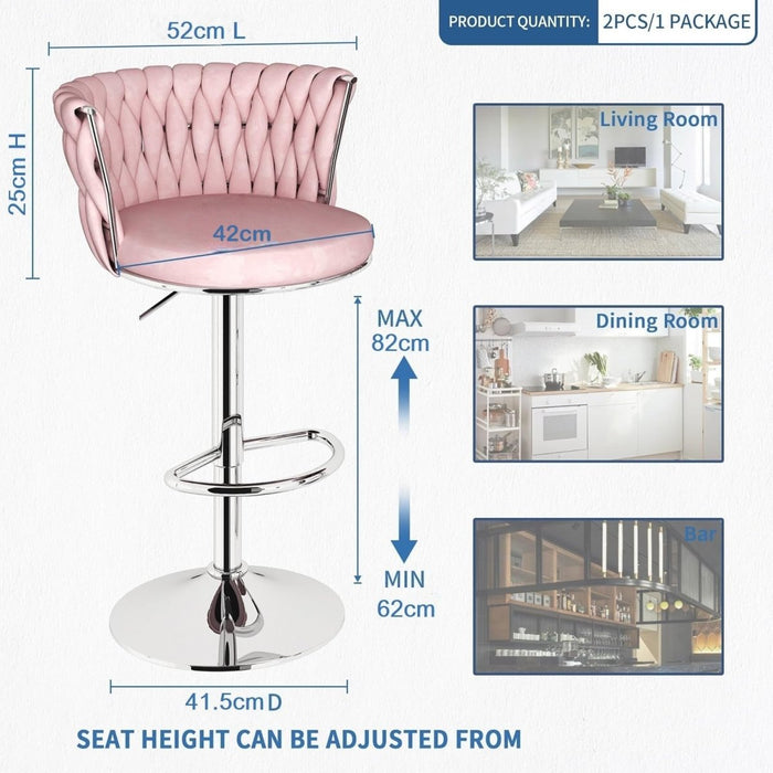 SERENITà Modern Silver Swivel Upholstered Velvet Adjustable Height Counter Stool with Metal Frame Pink (Set of 2) - Amazingooh Wholesale