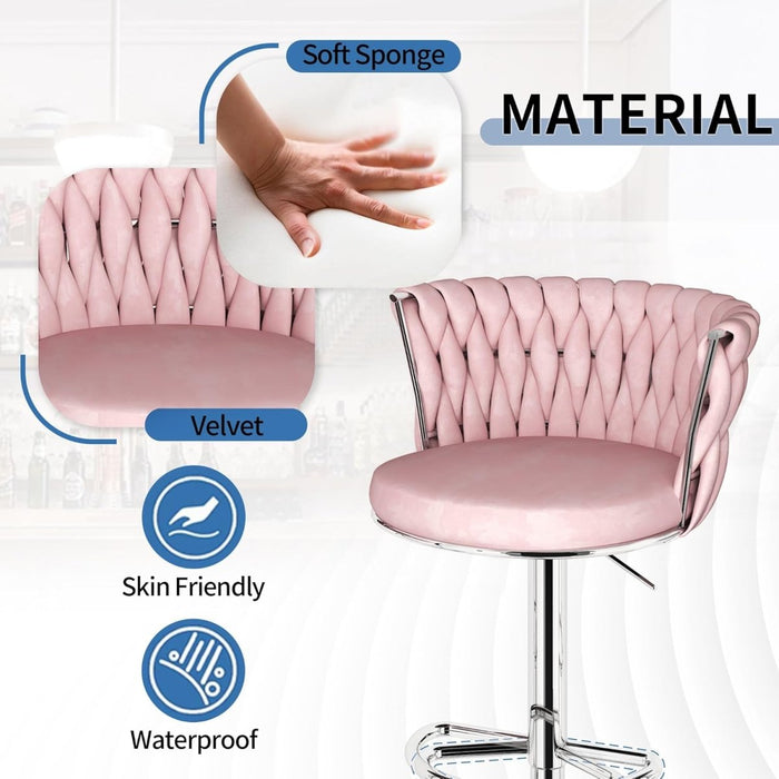 SERENITà Modern Silver Swivel Upholstered Velvet Adjustable Height Counter Stool with Metal Frame Pink (Set of 2) - Amazingooh Wholesale