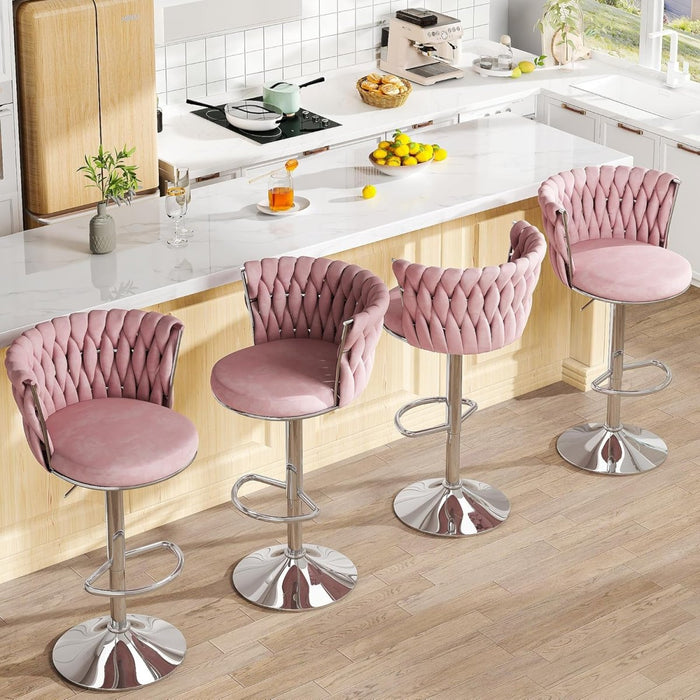 SERENITà Modern Silver Swivel Upholstered Velvet Adjustable Height Counter Stool with Metal Frame Pink (Set of 2) - Amazingooh Wholesale