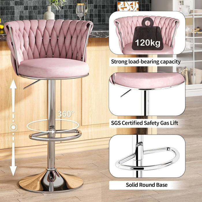 SERENITà Modern Silver Swivel Upholstered Velvet Adjustable Height Counter Stool with Metal Frame Pink (Set of 2) - Amazingooh Wholesale