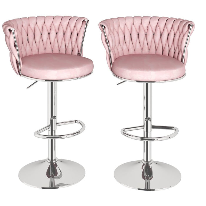 SERENITà Modern Silver Swivel Upholstered Velvet Adjustable Height Counter Stool with Metal Frame Pink (Set of 2) - Amazingooh Wholesale