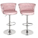 SERENITà Modern Silver Swivel Upholstered Velvet Adjustable Height Counter Stool with Metal Frame Pink (Set of 2) - Amazingooh Wholesale