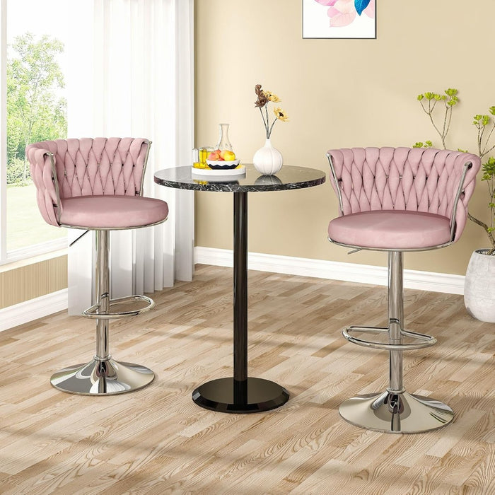 SERENITà Modern Silver Swivel Upholstered Velvet Adjustable Height Counter Stool with Metal Frame Pink (Set of 2) - Amazingooh Wholesale