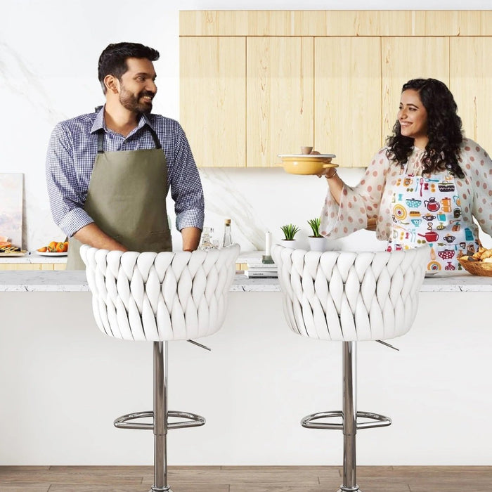 SERENITà Modern Silver Swivel Upholstered Velvet Adjustable Height Counter Stool with Metal Frame White (Set of 2) - Amazingooh Wholesale