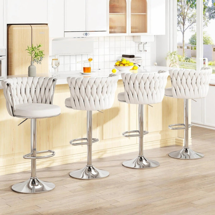 SERENITà Modern Silver Swivel Upholstered Velvet Adjustable Height Counter Stool with Metal Frame White (Set of 2) - Amazingooh Wholesale