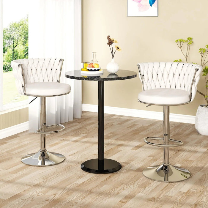 SERENITà Modern Silver Swivel Upholstered Velvet Adjustable Height Counter Stool with Metal Frame White (Set of 2) - Amazingooh Wholesale