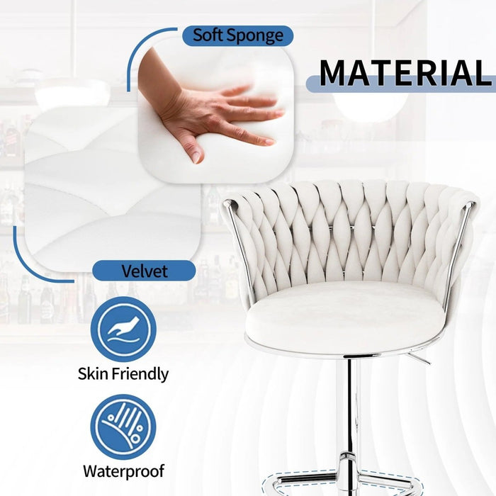 SERENITà Modern Silver Swivel Upholstered Velvet Adjustable Height Counter Stool with Metal Frame White (Set of 2) - Amazingooh Wholesale