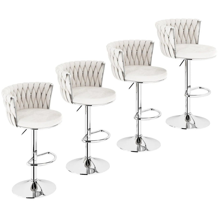 SERENITà Modern Silver Swivel Upholstered Velvet Adjustable Height Counter Stool with Metal Frame White (Set of 2) - Amazingooh Wholesale