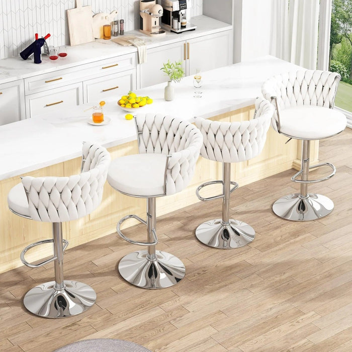 SERENITà Modern Silver Swivel Upholstered Velvet Adjustable Height Counter Stool with Metal Frame White (Set of 2) - Amazingooh Wholesale