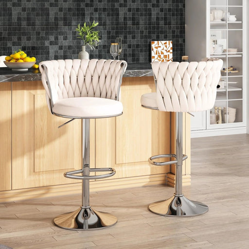 SERENITà Modern Silver Swivel Upholstered Velvet Adjustable Height Counter Stool with Metal Frame White (Set of 2) - Amazingooh Wholesale