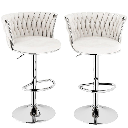SERENITà Modern Silver Swivel Upholstered Velvet Adjustable Height Counter Stool with Metal Frame White (Set of 2) - Amazingooh Wholesale
