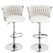 SERENITà Modern Silver Swivel Upholstered Velvet Adjustable Height Counter Stool with Metal Frame White (Set of 2) - Amazingooh Wholesale