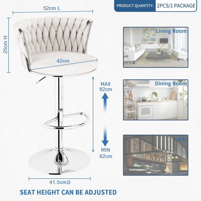 SERENITà Modern Silver Swivel Upholstered Velvet Adjustable Height Counter Stool with Metal Frame White (Set of 2) - Amazingooh Wholesale