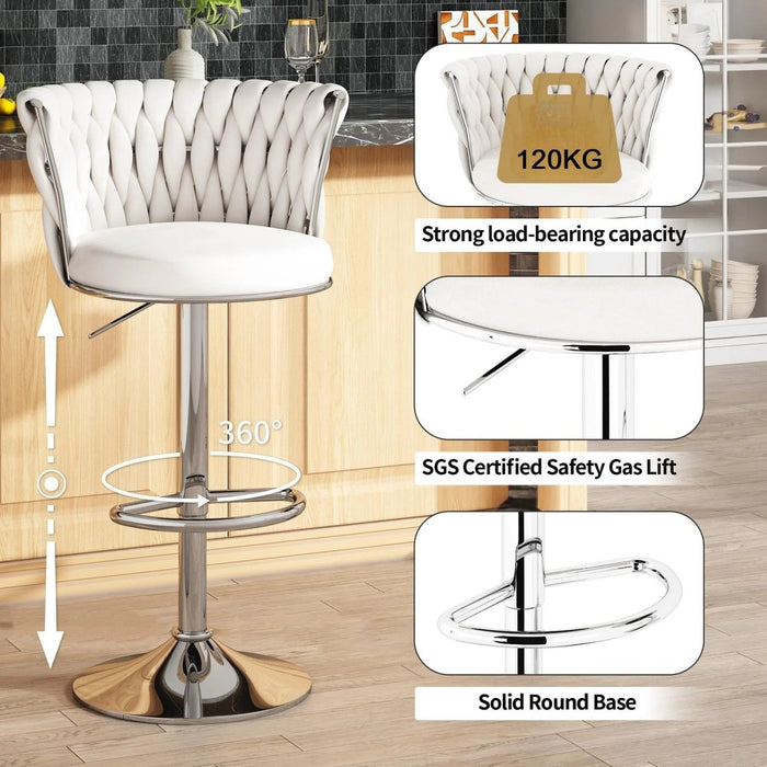 SERENITà Modern Silver Swivel Upholstered Velvet Adjustable Height Counter Stool with Metal Frame White (Set of 2) - Amazingooh Wholesale