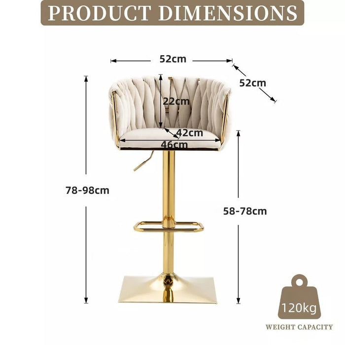 SERENITà Modern Velvet Breakfast Bar Stools Swivel Barstools Adjustable Counter Stools with Backrest Set of 2 Beige - Amazingooh Wholesale