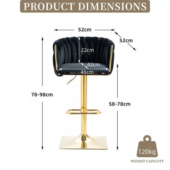 SERENITà Modern Velvet Breakfast Bar Stools Swivel Barstools Adjustable Counter Stools with Backrest Set of 2 Black - Amazingooh Wholesale