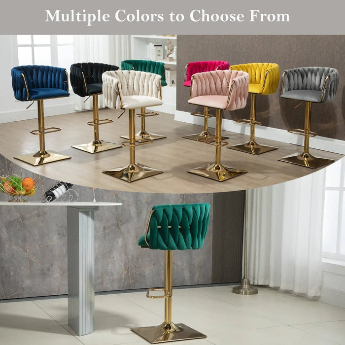 SERENITà Modern Velvet Breakfast Bar Stools Swivel Barstools Adjustable Counter Stools with Backrest Set of 2 Emarald Green - Amazingooh Wholesale