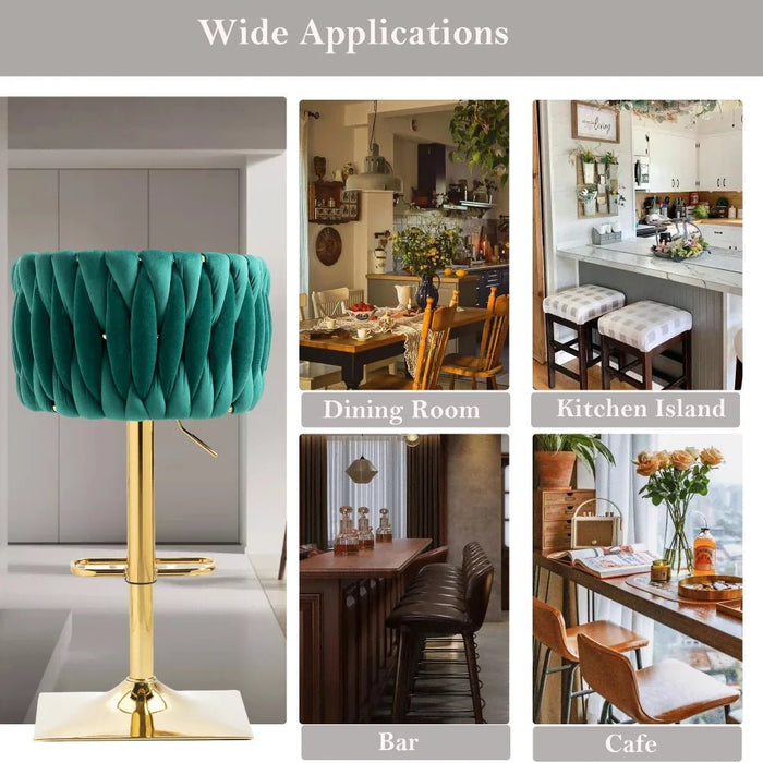 SERENITà Modern Velvet Breakfast Bar Stools Swivel Barstools Adjustable Counter Stools with Backrest Set of 2 Emarald Green - Amazingooh Wholesale