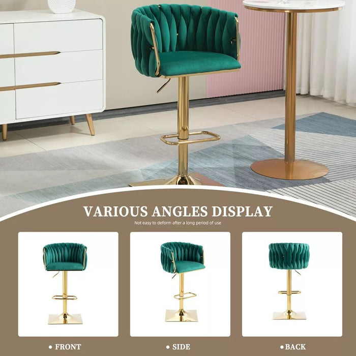 SERENITà Modern Velvet Breakfast Bar Stools Swivel Barstools Adjustable Counter Stools with Backrest Set of 2 Emarald Green - Amazingooh Wholesale