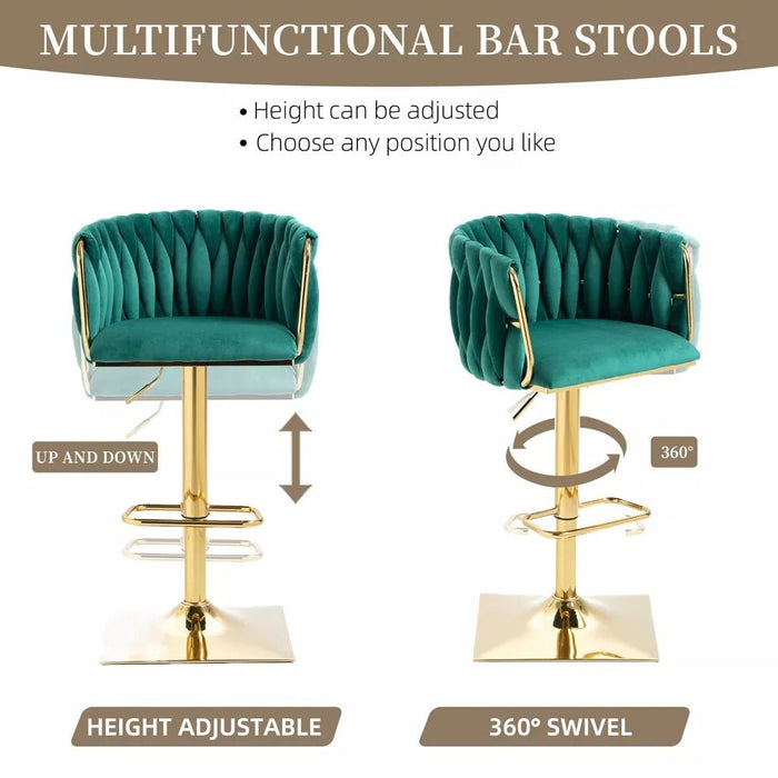 SERENITà Modern Velvet Breakfast Bar Stools Swivel Barstools Adjustable Counter Stools with Backrest Set of 2 Emarald Green - Amazingooh Wholesale