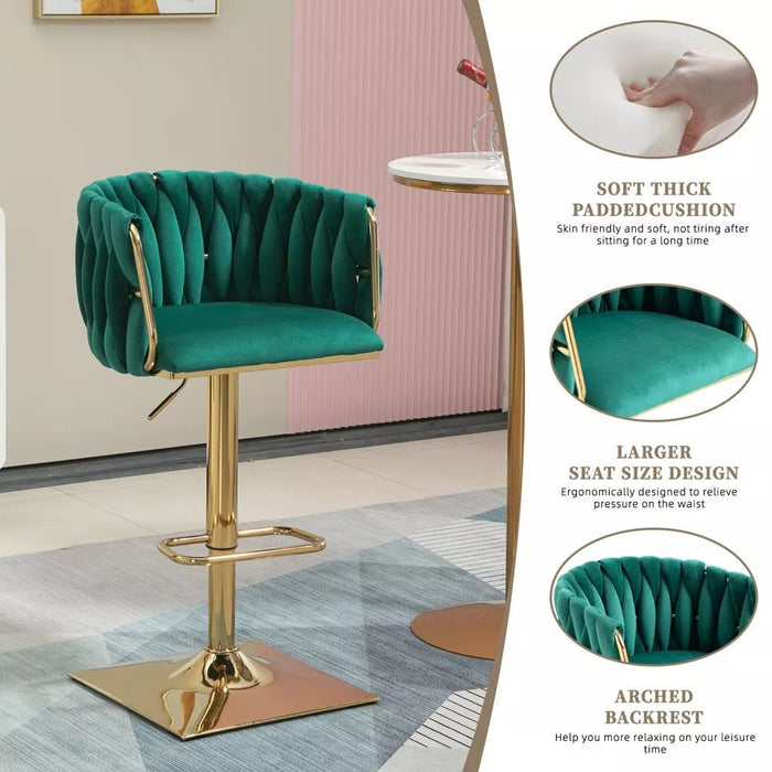 SERENITà Modern Velvet Breakfast Bar Stools Swivel Barstools Adjustable Counter Stools with Backrest Set of 2 Emarald Green - Amazingooh Wholesale