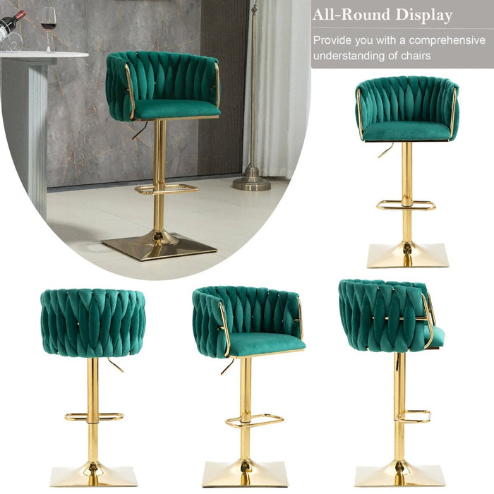 SERENITà Modern Velvet Breakfast Bar Stools Swivel Barstools Adjustable Counter Stools with Backrest Set of 2 Emarald Green - Amazingooh Wholesale