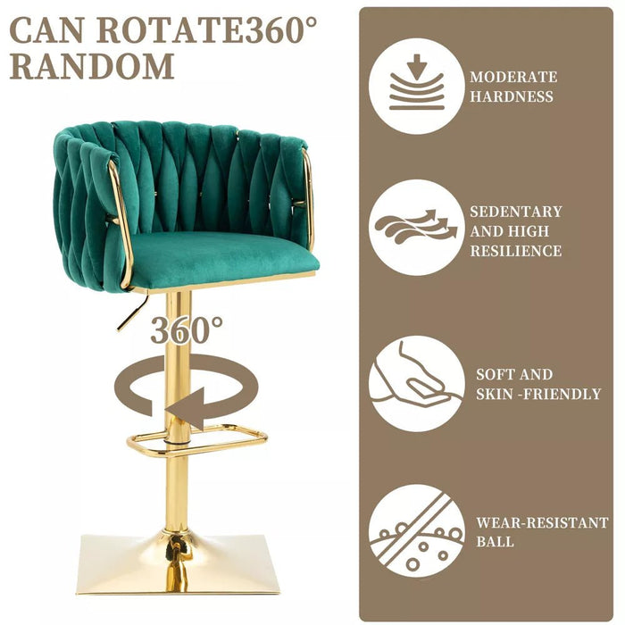 SERENITà Modern Velvet Breakfast Bar Stools Swivel Barstools Adjustable Counter Stools with Backrest Set of 2 Emarald Green - Amazingooh Wholesale