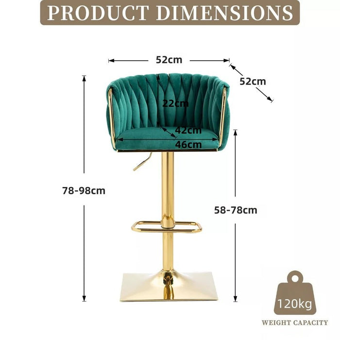 SERENITà Modern Velvet Breakfast Bar Stools Swivel Barstools Adjustable Counter Stools with Backrest Set of 2 Emarald Green - Amazingooh Wholesale