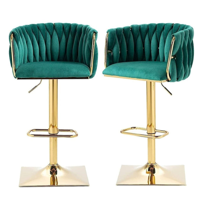 SERENITà Modern Velvet Breakfast Bar Stools Swivel Barstools Adjustable Counter Stools with Backrest Set of 2 Emarald Green - Amazingooh Wholesale