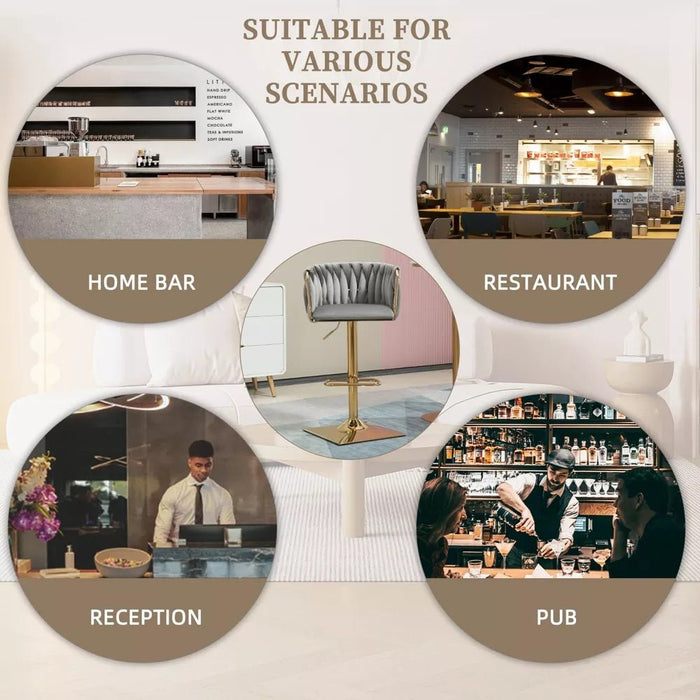 SERENITà Modern Velvet Breakfast Bar Stools Swivel Barstools Adjustable Counter Stools with Backrest Set of 2 Grey - Amazingooh Wholesale