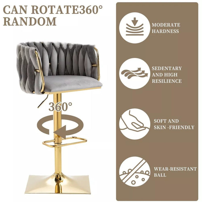 SERENITà Modern Velvet Breakfast Bar Stools Swivel Barstools Adjustable Counter Stools with Backrest Set of 2 Grey - Amazingooh Wholesale