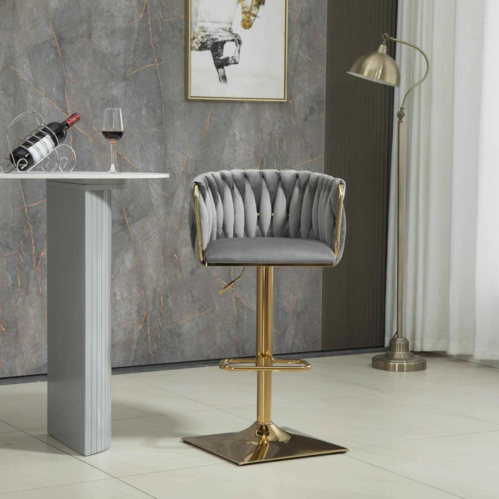 SERENITà Modern Velvet Breakfast Bar Stools Swivel Barstools Adjustable Counter Stools with Backrest Set of 2 Grey - Amazingooh Wholesale