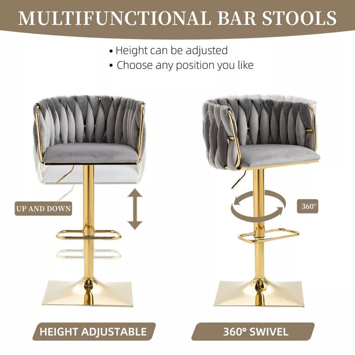 SERENITà Modern Velvet Breakfast Bar Stools Swivel Barstools Adjustable Counter Stools with Backrest Set of 2 Grey - Amazingooh Wholesale