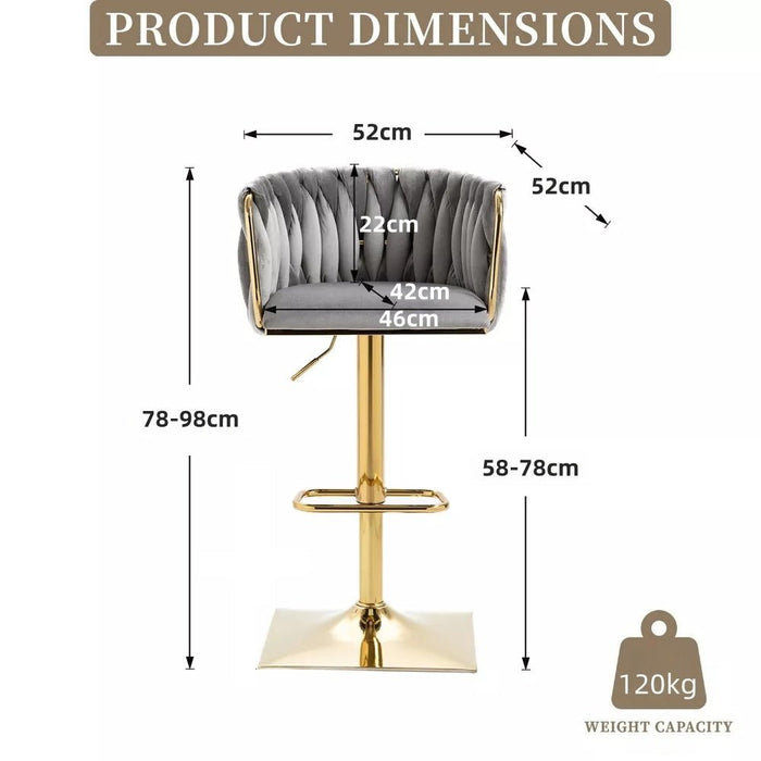 SERENITà Modern Velvet Breakfast Bar Stools Swivel Barstools Adjustable Counter Stools with Backrest Set of 2 Grey - Amazingooh Wholesale