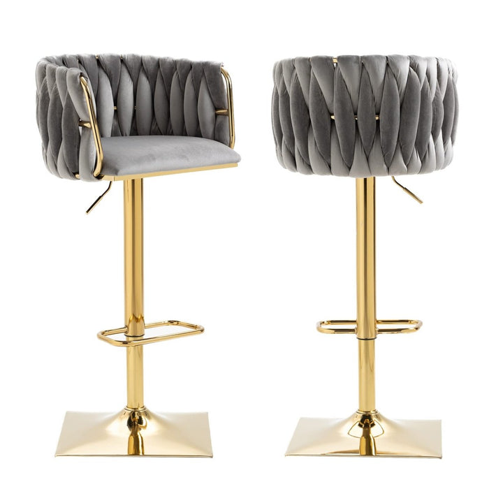 SERENITà Modern Velvet Breakfast Bar Stools Swivel Barstools Adjustable Counter Stools with Backrest Set of 2 Grey - Amazingooh Wholesale