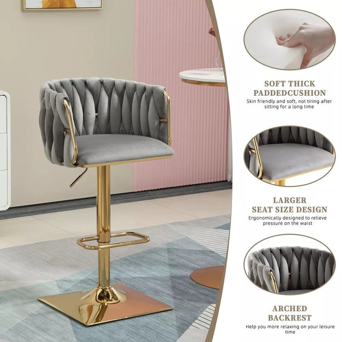 SERENITà Modern Velvet Breakfast Bar Stools Swivel Barstools Adjustable Counter Stools with Backrest Set of 2 Grey - Amazingooh Wholesale